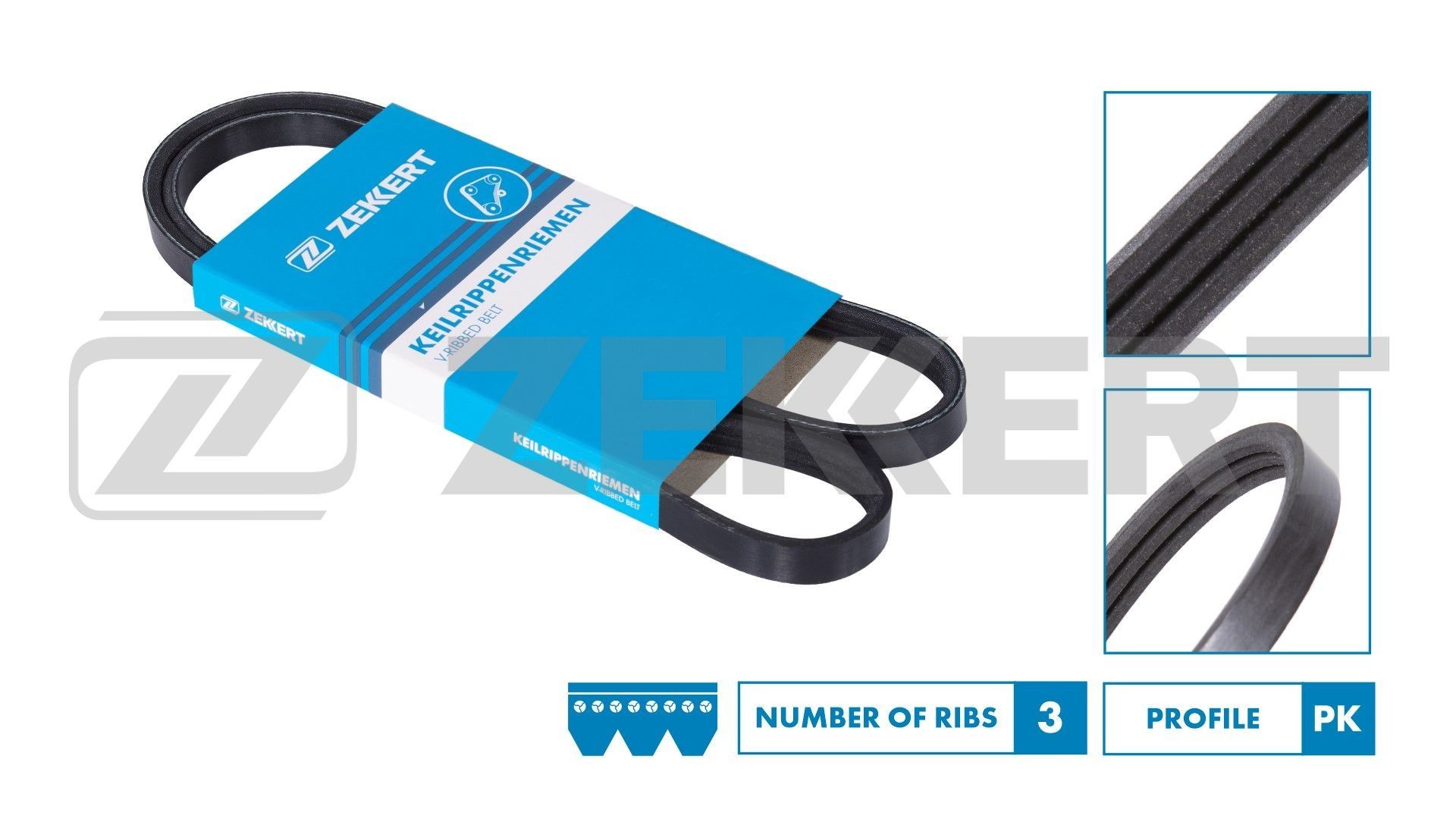 ZEKKERT KR-3PK735: Curea transmisie cu caneluri 735mm, Numar nervuri: 3