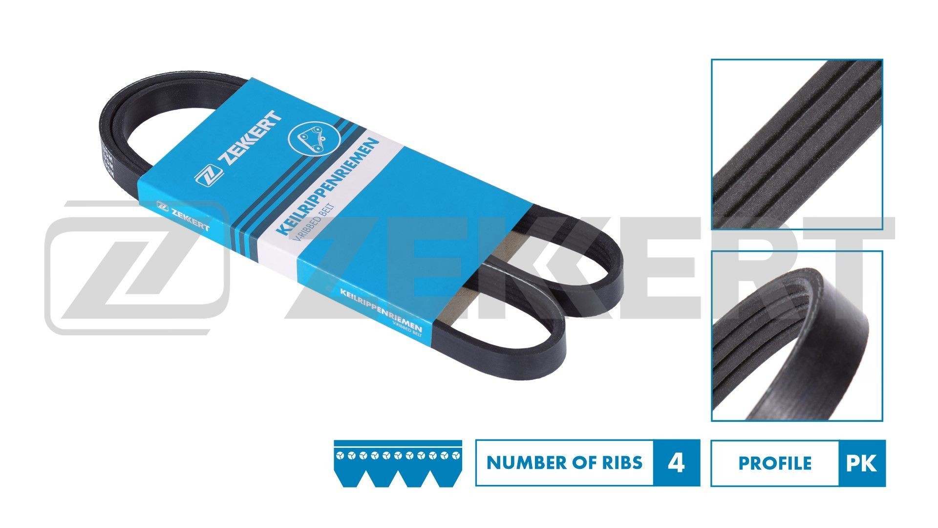 ZEKKERT KR-4PK815: Curea transmisie cu caneluri 815mm, Numar nervuri: 4