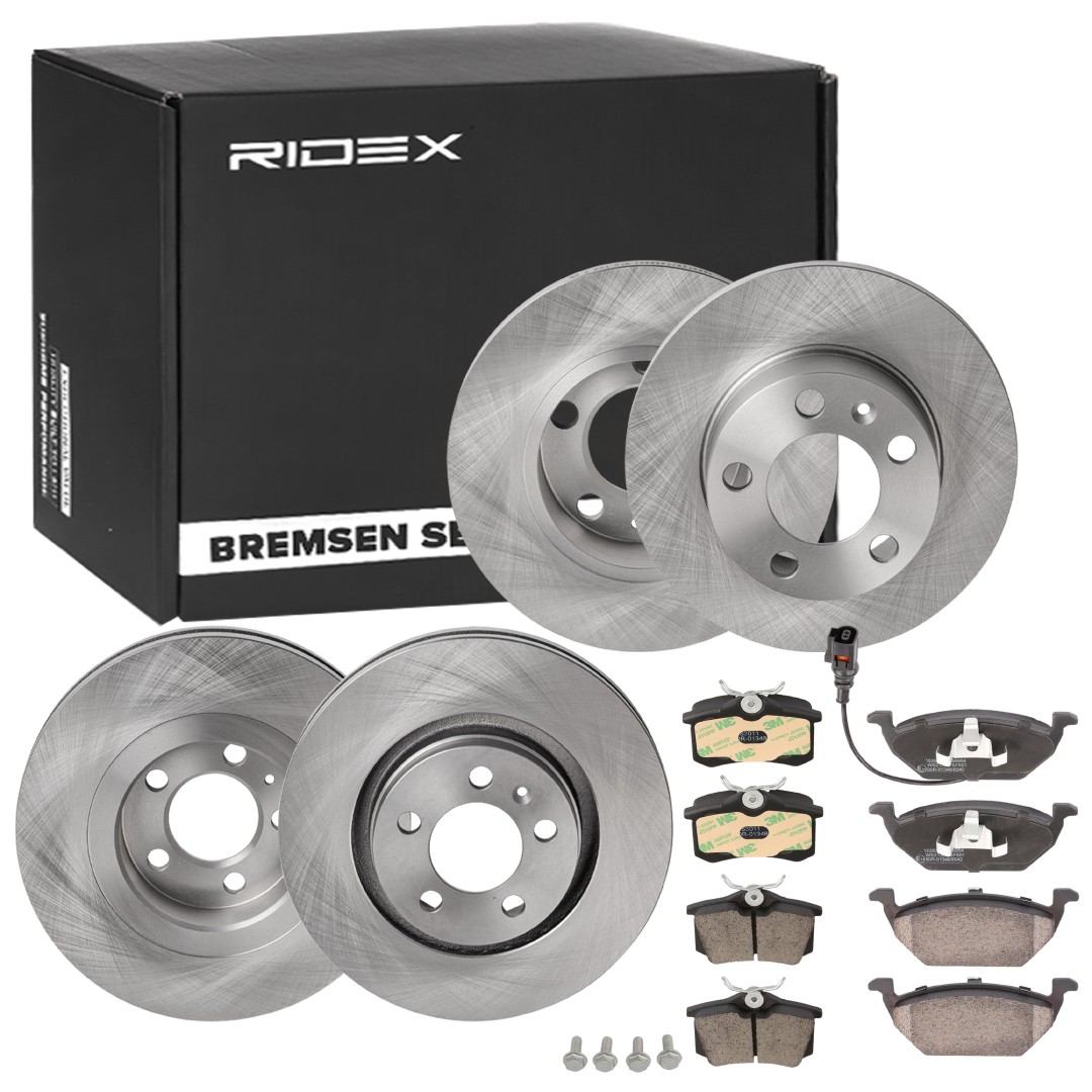 RIDEX 3405B0314: Bremseskiver og klodser bagaksel, foraksel, Ø: 230, 280mm, fuldstændigt, indvendigt ventileret