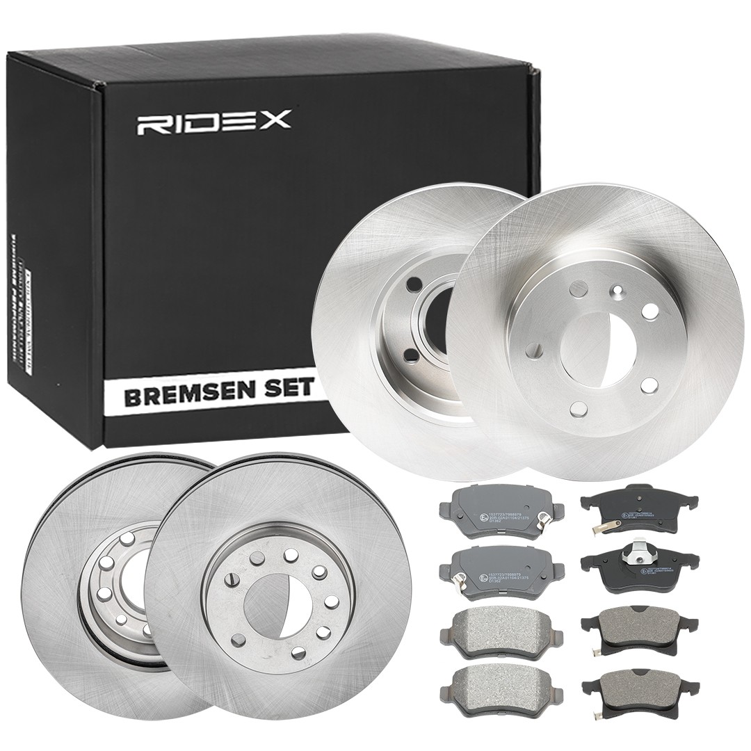 RIDEX 3405B0318: Pidurikomplekt, ketaspidur Tagasild, Esisild, Ø: 264, 280mm, täis, sisemine õhutus