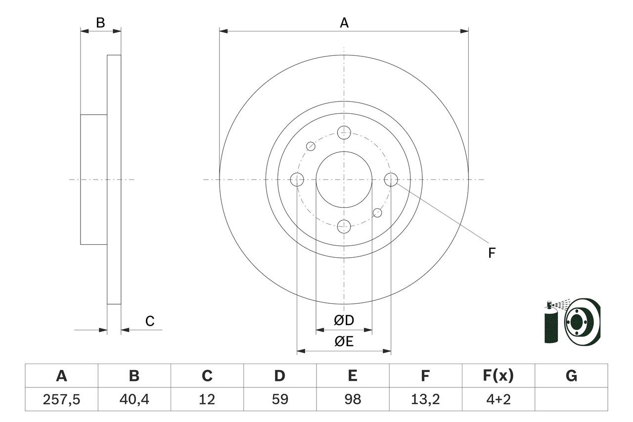 BOSCH 0 986 479 E65: Bremseskive Ø: 257,5mm, fuldstændigt, Ø: 257,5mm, coatet
