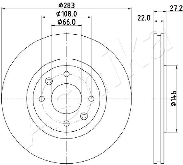 ASHIKA 60-00-0626: Δισκόπλακα Ø: 283mm, αεριζόμενο, Ø: 283mm