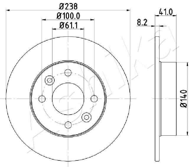 ASHIKA 60-00-0700: Bromsskiva framaxel, Ø: 238mm, full, Ø: 238mm