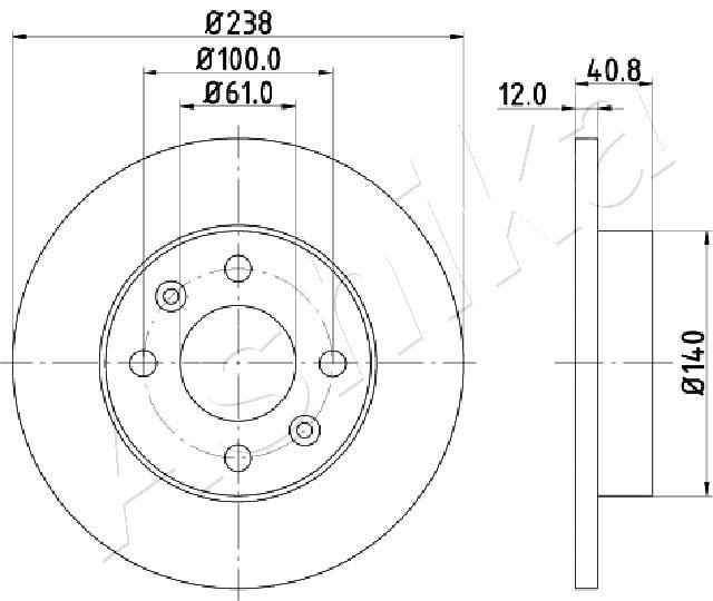 ASHIKA 60-00-0714: Disco de freno Eje delantero, Ø: 238mm, macizo, Ø: 238mm