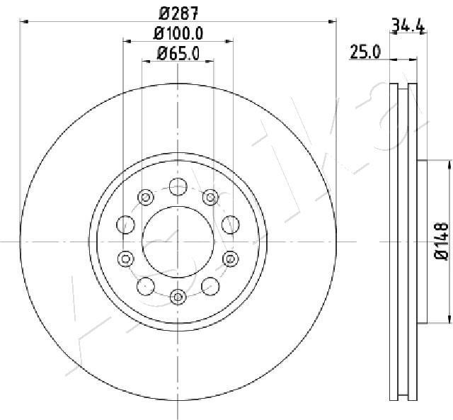 ASHIKA 60-00-0901: Brzdový kotouč přední osa, R: 288mm, větráno, R: 288mm