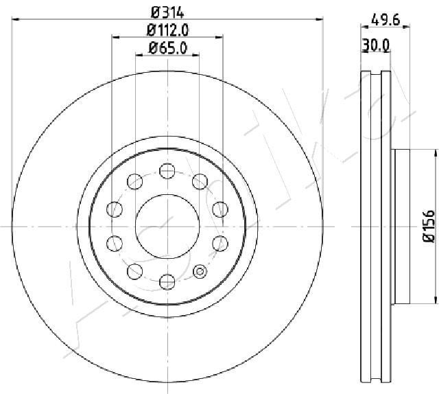 ASHIKA 60-00-0933: Piduriketas Esisild, Ø: 314mm, õhutusega, Ø: 314mm