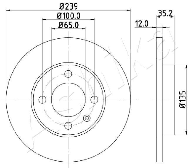 ASHIKA 60-00-0938: Δισκόπλακα μπροστινός άξονας, Ø: 239mm, πλήρες, Ø: 239mm