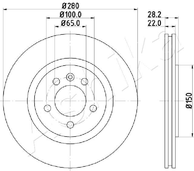 ASHIKA 60-00-0944: Féktárcsa Ø: 280mm, Szellőztetett, Ø: 280mm