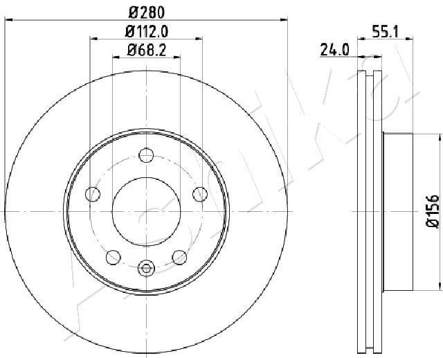 ASHIKA 60-00-0958: Stabdžių diskas priekinė ašis, Ø: 280mm, ventiliuojama, Ø: 280mm