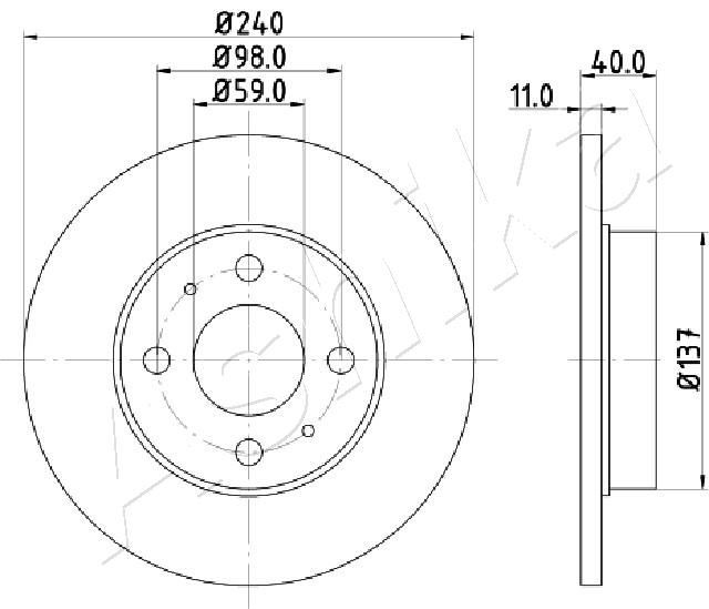 ASHIKA 61-00-0200: Bromsskiva Bakaxel, framaxel, Ø: 240mm, full, Ø: 240mm