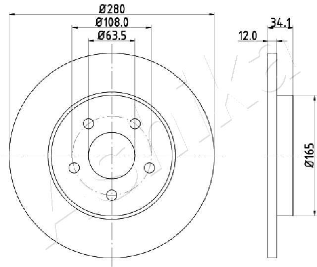 ASHIKA 61-00-0309: Piduriketas Tagasild, Ø: 280mm, täis, Ø: 280mm