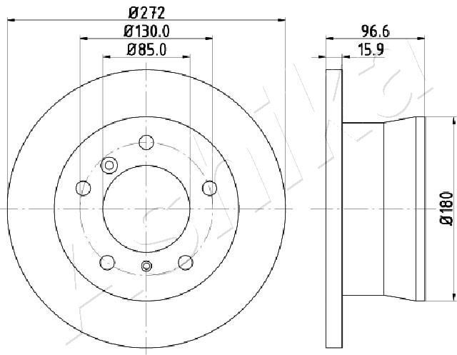 ASHIKA 61-00-0526: Disc de frână puntea spate, Ř: 272mm, plin, Ř: 272mm