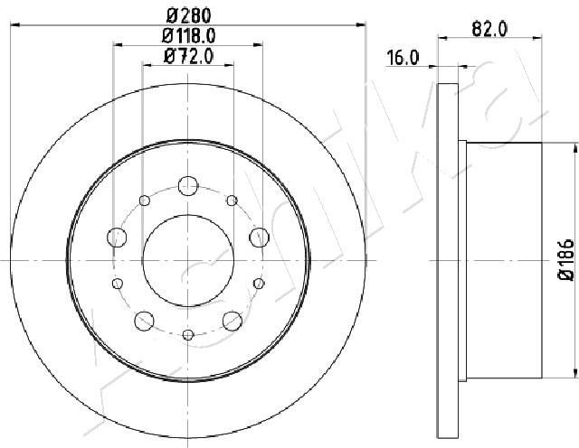 ASHIKA 61-00-0609: Bremseskive bagaksel, Ø: 280mm, fuldstændigt, Ø: 280mm