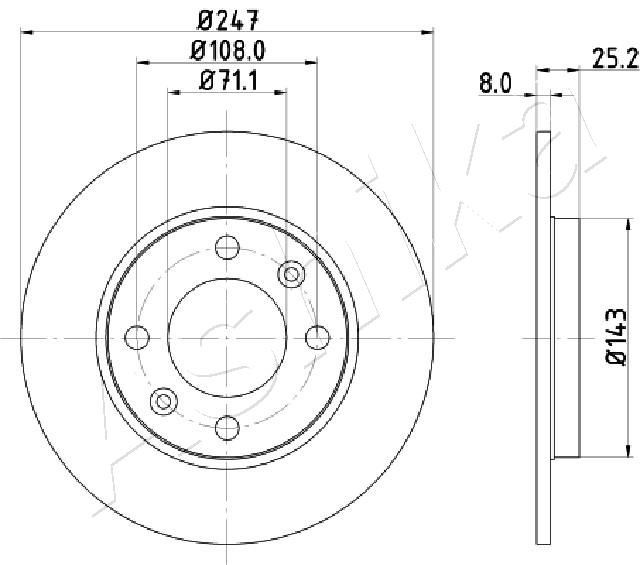 ASHIKA 61-00-0615: Disc de frână puntea spate, Ř: 247mm, plin, Ř: 247mm