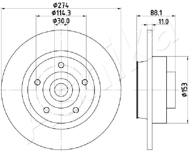ASHIKA 61-00-0705: Stabdžių diskas galinė ašis, Ø: 274mm, visiškai, Ø: 274mm