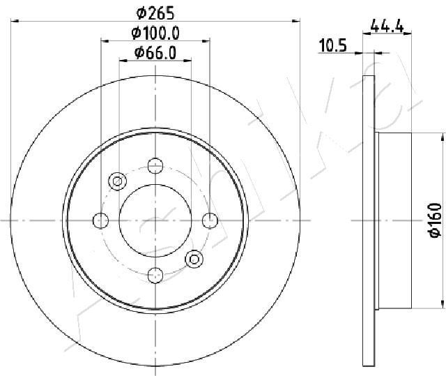 ASHIKA 61-00-0708: Δισκόπλακα Ø: 265mm, πλήρες, Ø: 265mm