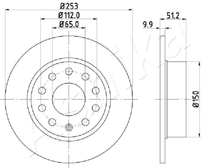 ASHIKA 61-00-0902: Disque de frein Essieu arrière, Ø: 255mm, plein, Ø: 255mm