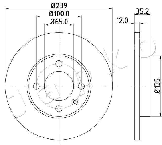 JAPKO 600938: Brzdový kotouč přední osa, R: 239mm, plný, R: 239mm