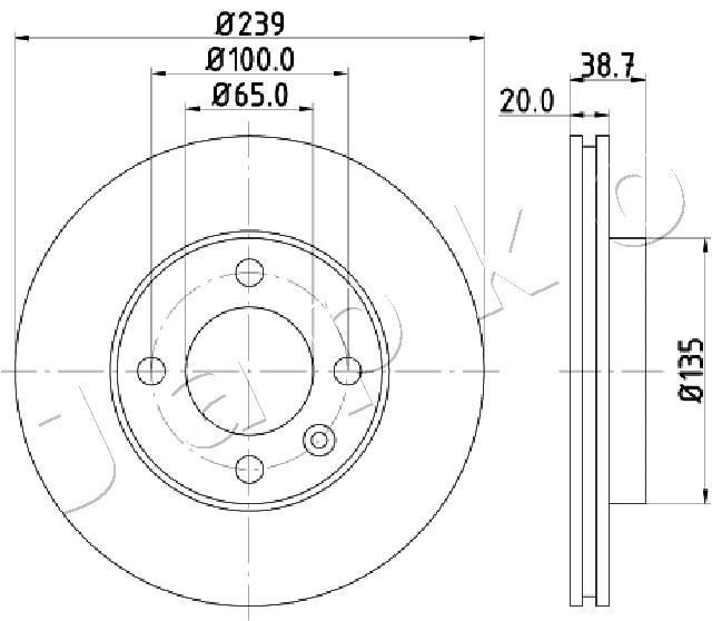 JAPKO 600939: Disc de frână punte fata, Ř: 239mm, ventilat, Ř: 239mm