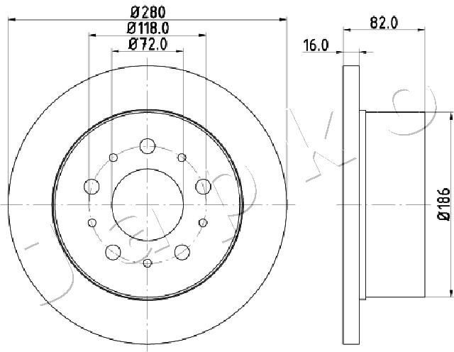 JAPKO 610609: Bremseskive bagaksel, Ø: 280mm, fuldstændigt, Ø: 280mm