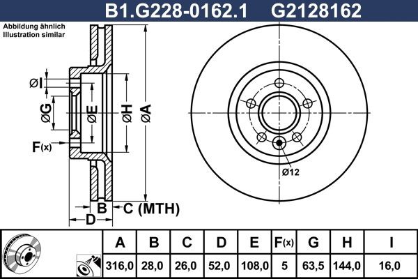 GALFER B1.G228-0162.1: Piduriketas Ø: 316,0mm, õhutusega, Ø: 316,0mm, kaetud