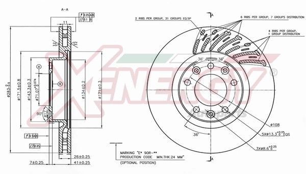 AP XENERGY X602745: Bremseskive Ø: 283mm, ventileret, Ø: 283mm, lakeret
