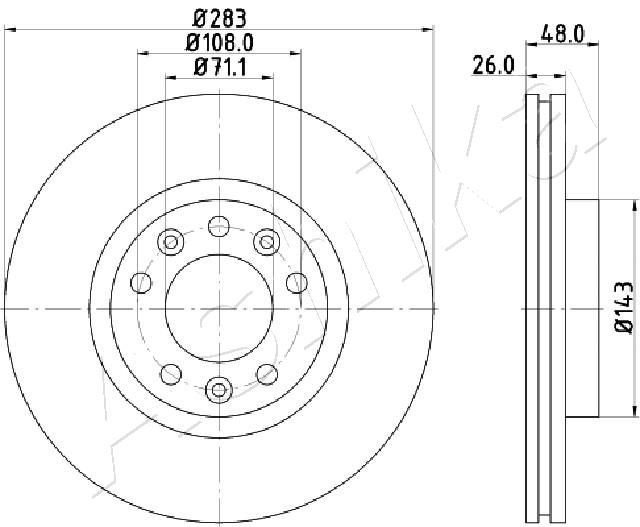 ASHIKA 60-00-0634: Bremseskive foraksel, Ø: 283mm, indvendigt ventileret, Ø: 283mm