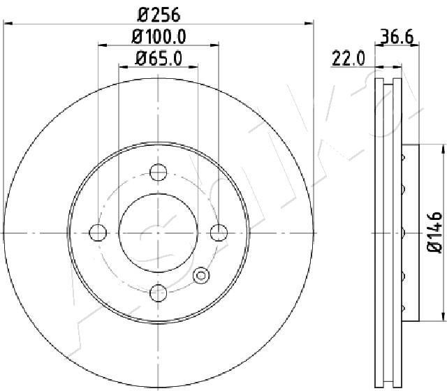 ASHIKA 60-00-0943: Piduriketas Esisild, Ø: 256mm, õhutusega, Ø: 256mm