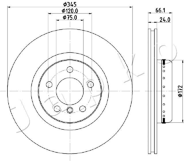 JAPKO 610104: Brzdový kotouč Zadní náprava, R: 345mm, vnitřně větráno, R: 345mm