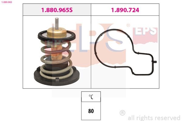 EPS 1.880.965: Θερμοστάτης, ψυκτικό υγρό Made in Italy - OE Equivalent 80°C, με τσιμούχα