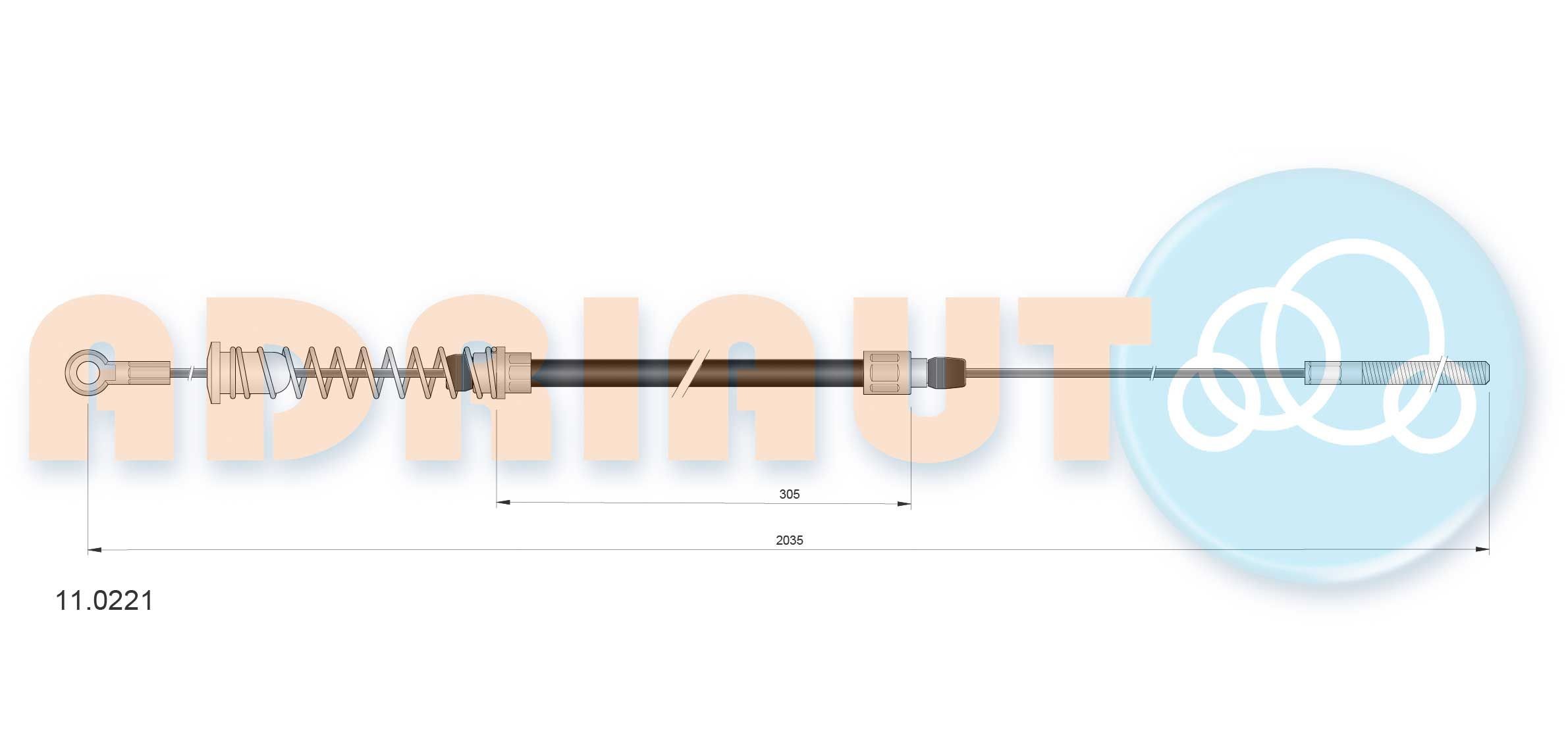 ADRIAUTO 11.0221 Handbremsseil hinten rechts, 2035mm, 2035mm