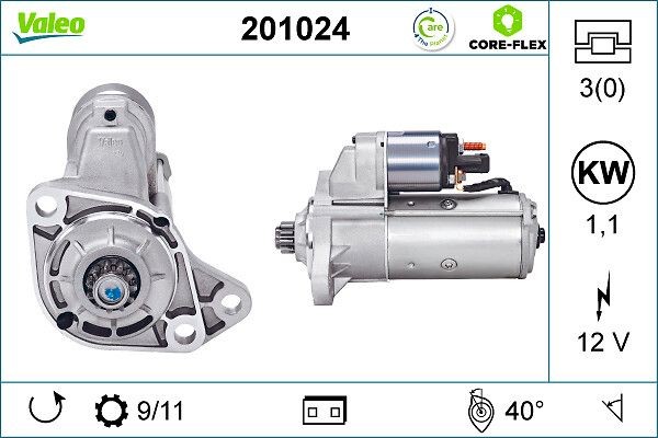 VALEO 201024: Rozrusznik VALEO CORE-FLEX 1,1kW