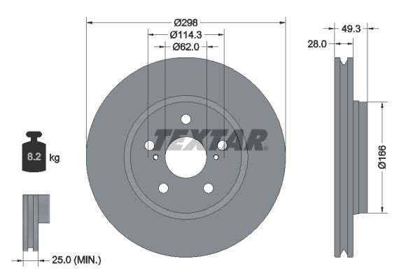 TEXTAR 92315703: Piduriketas PRO Ø: 298mm, välisõhutus, Ø: 298mm, kaetud, ilma rattakeskmeta, ilma rattalaagrita, ilma rattakinnituspoltideta
