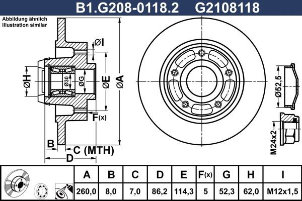 GALFER B1.G208-0118.2: Piduriketas Ø: 260,0mm, täis, Ø: 260,0mm, kaetud, koos rattalaagriga, koos ABS-andurirõngaga