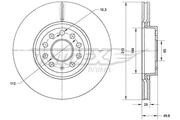 TOMEX brakes TX 71-12: Piduriketas Esisild, Ø: 312mm, õhutusega, Ø: 312mm, värvitud