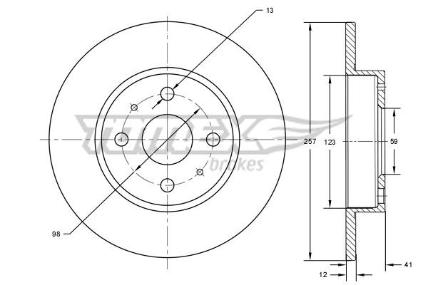 TOMEX brakes TX 71-22: Bremžu diski Ø: 257mm, pilnīgi, Ø: 257mm, lakots