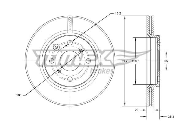 TOMEX brakes TX 71-55: Bremseskive foraksel, Ø: 247mm, ventileret, Ø: 247mm, lakeret