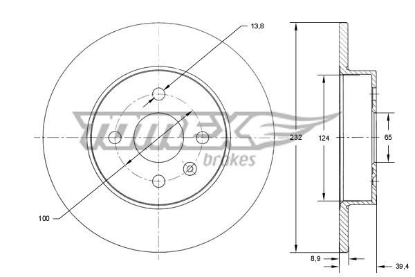 TOMEX brakes TX 71-63: Brzdový kotúč Zadna naprava, Ø: 232mm, plný, Ø: 232mm, lakovane