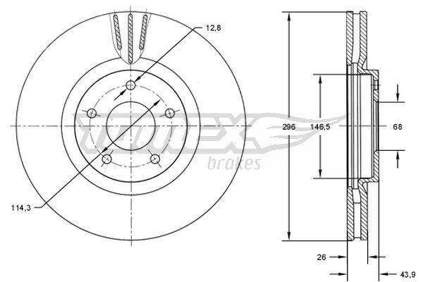 TOMEX brakes TX 71-84: Disco freno Assale anteriore, Ø: 296mm, ventilato, Ø: 296mm, verniciato