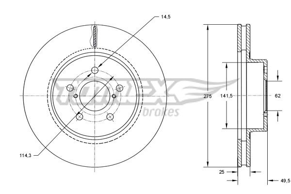 TOMEX brakes TX 71-95: Disco de freno Eje delantero, Ø: 275mm, ventilado, Ø: 275mm, barnizado