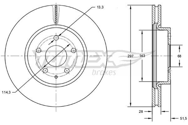 TOMEX brakes TX 72-77: Piduriketas Esisild, Ø: 297mm, õhutusega, Ø: 297mm, värvitud