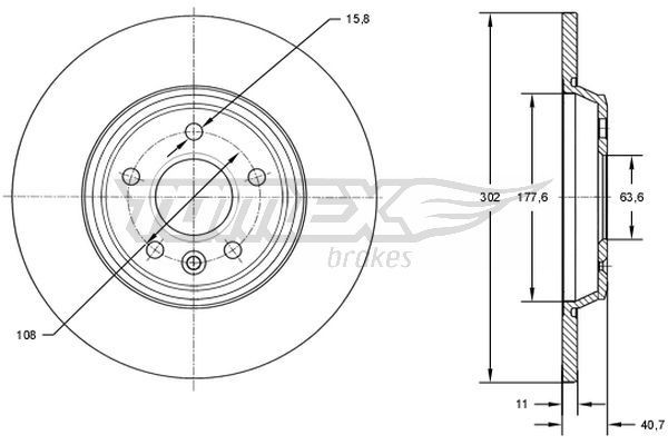TOMEX brakes TX 73-08: Piduriketas Tagasild, Ø: 302mm, täis, Ø: 302mm, värvitud