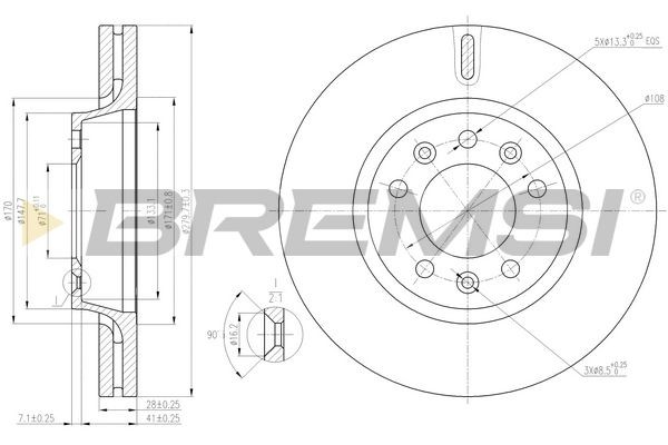 BREMSI CD7601V: Brzdový kotouč přední osa, R: 280mm, větráno, R: 280mm, lakováno