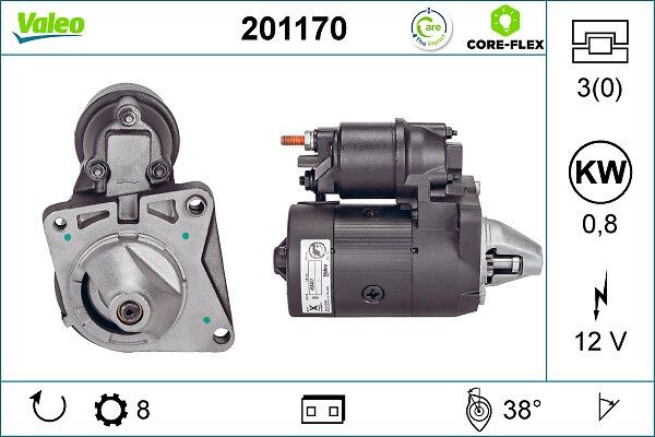 VALEO 201170: Motorino avviamento VALEO CORE-FLEX 0,8KW
