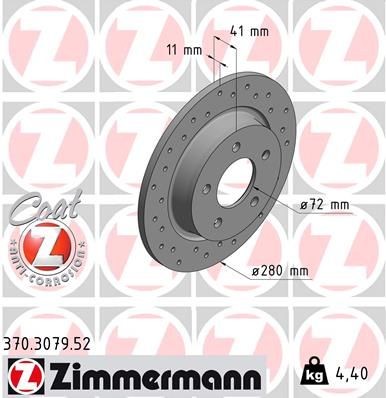 ZIMMERMANN 370.3079.52: Piduriketas SPORT Z Ø: 280mm, täis, perforeeritud, Ø: 280mm, kaetud