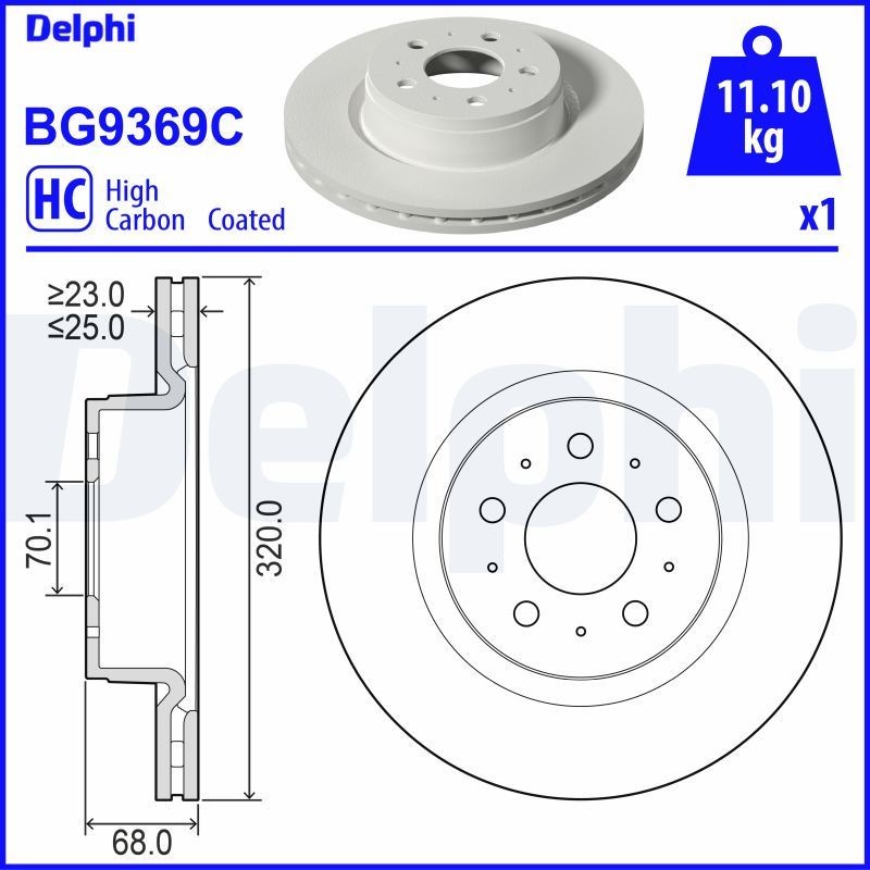 DELPHI BG9369C: Disque de frein Ø: 320mm, ventilé, Ø: 320mm, revêtu