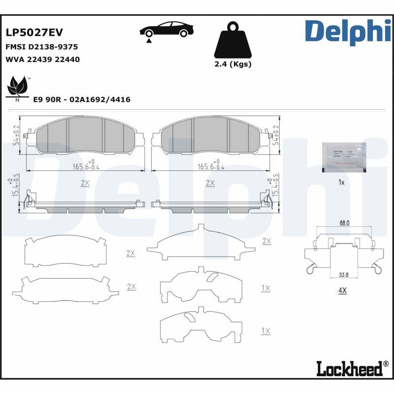 DELPHI LP5027EV: Piduriklotsid koos lisadega, koos kokkusurumisvastase plekiga