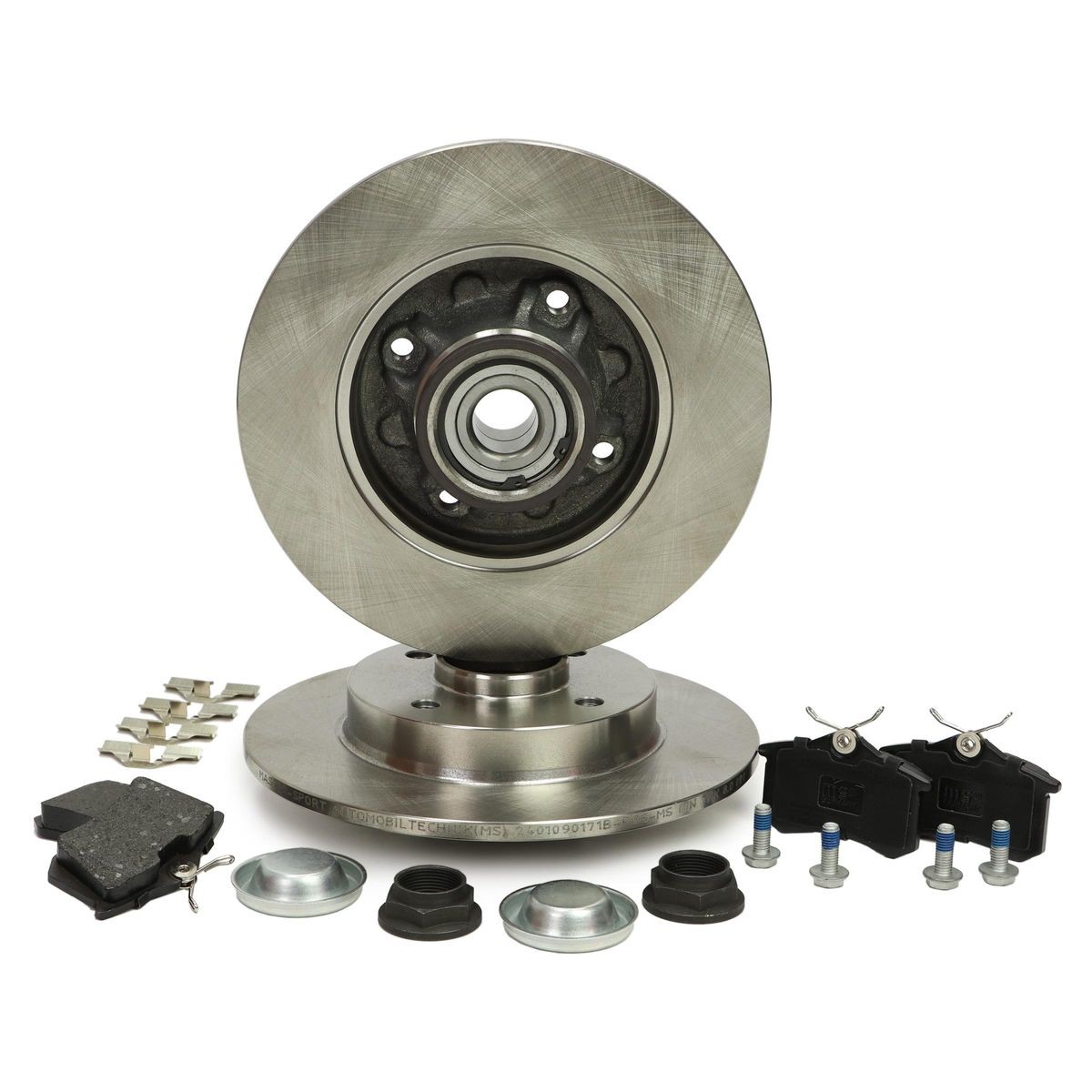 MASTER-SPORT 200901710: Kit de discos de freno y pastillas Eje trasero, Ø: 249mm, macizo, con cojinete rueda, con anillo sensor ABS, con tornillos pinza freno