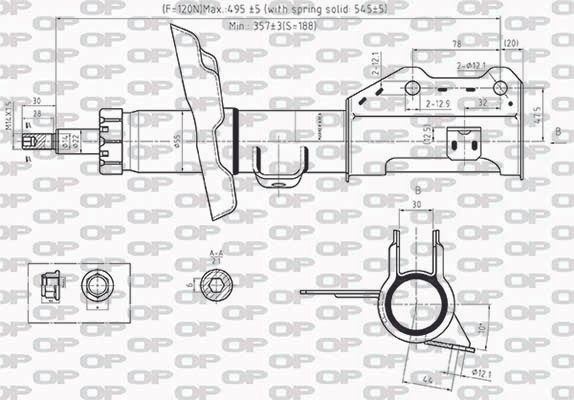 OPEN PARTS SAB8518.31: Αμορτισέρ Μπροστινός άξονας αριστερά, Πίεση γκαζιού, Γόνατο ανάρτησης
