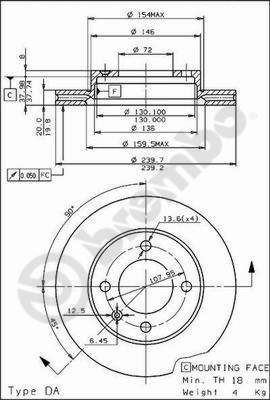 BREMBO 09.2942.10: Piduriketas PRIME LINE Ø: 240mm, sisemine õhutus, Ø: 240mm, koos kruvidega